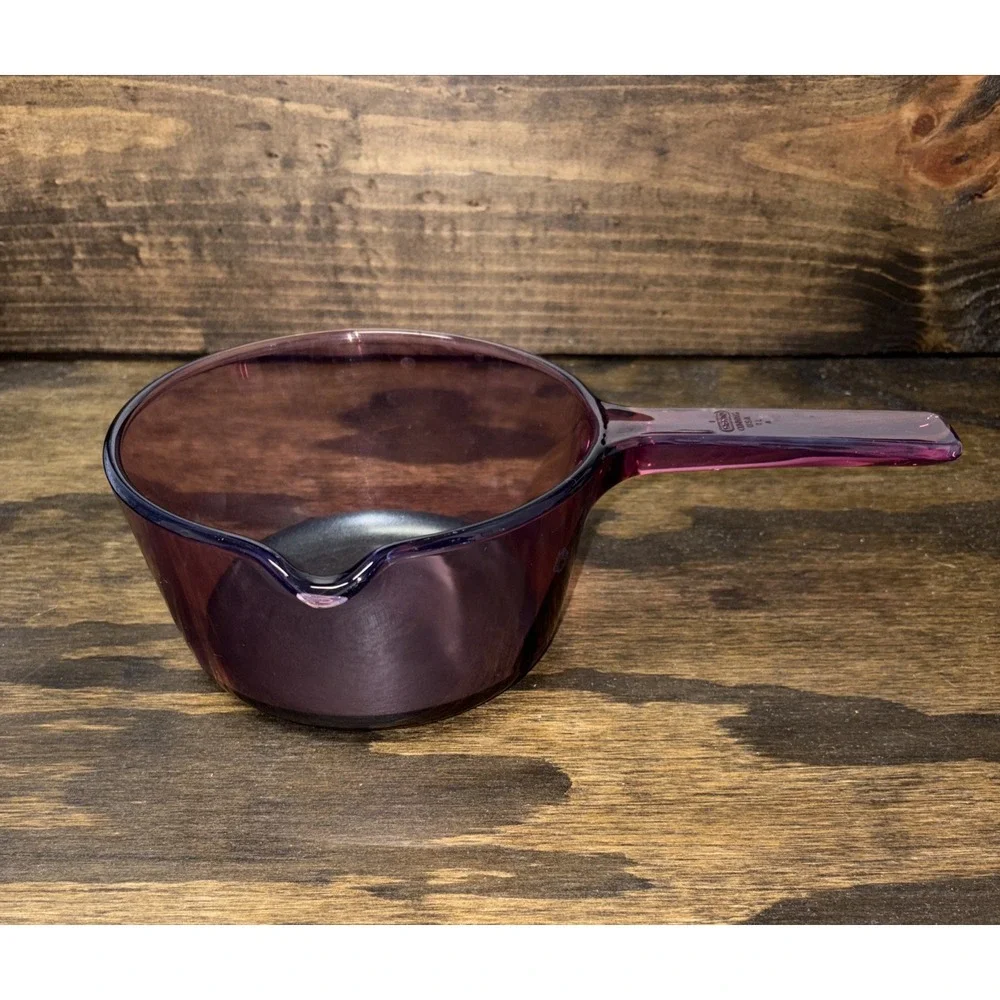 Corning Ware Visions Cranberry 1 Liter Sauce Pan and Round V-30-B 24oz Dish